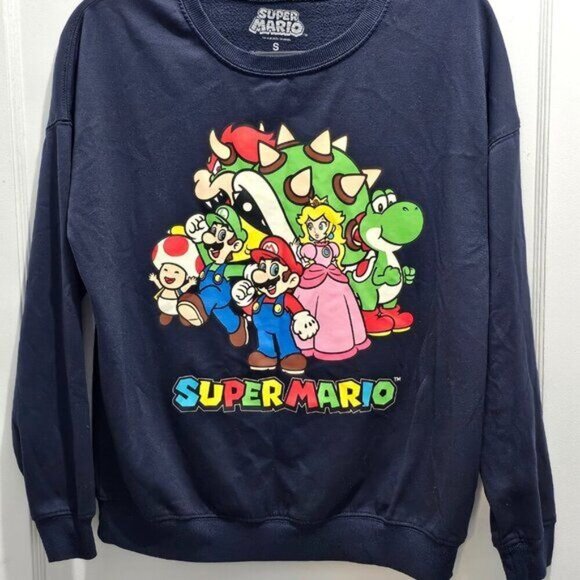 Super Mario Navy Blue Graphic L/S Sweatshirt S Soft & Collectible - Picture 3 of 11